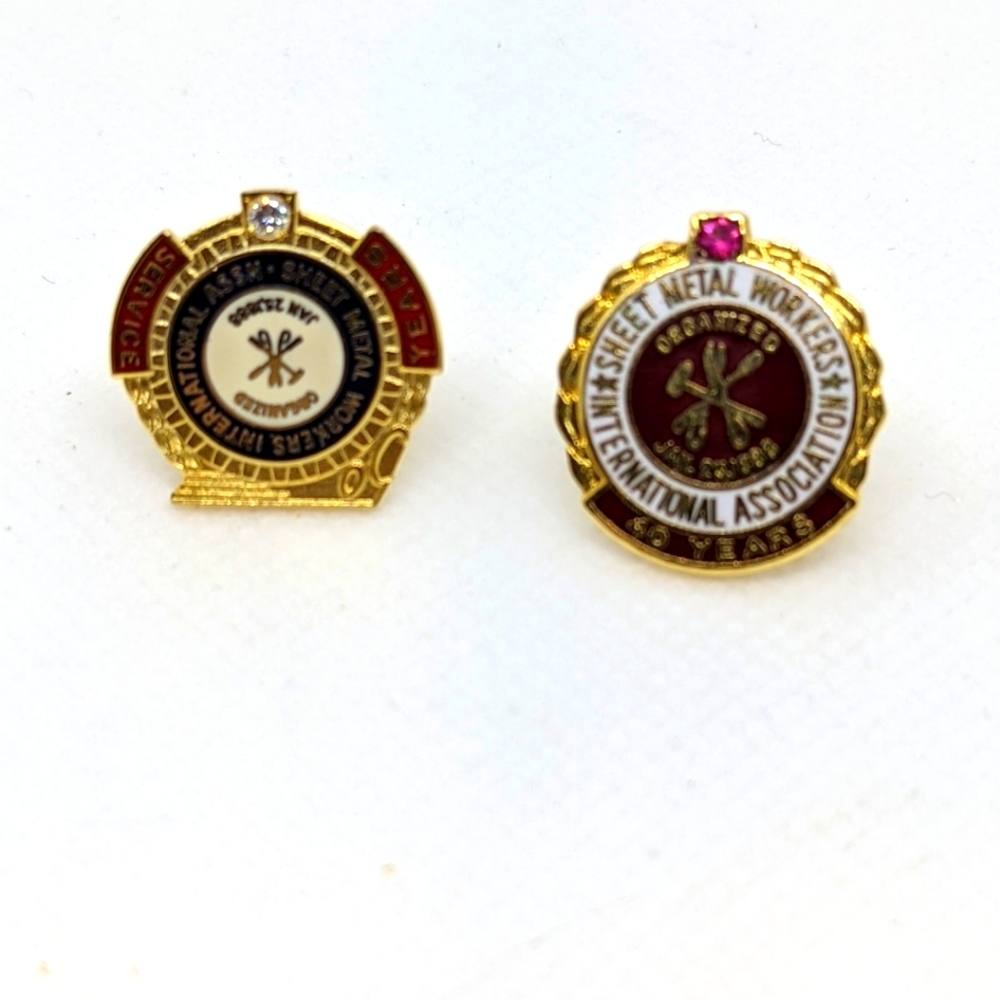 Vintage Pair of Sheet Workers Anniversary Pins - 10KT Gold Filled